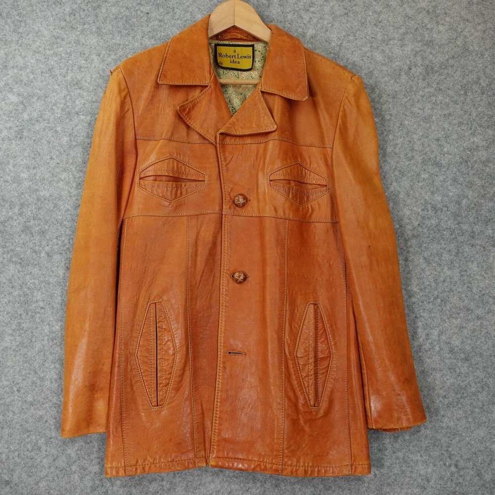 70s Vintage Western Lambskin Leather Jacket Mens 36 XS Tan A ROBERT LEWIS Chore